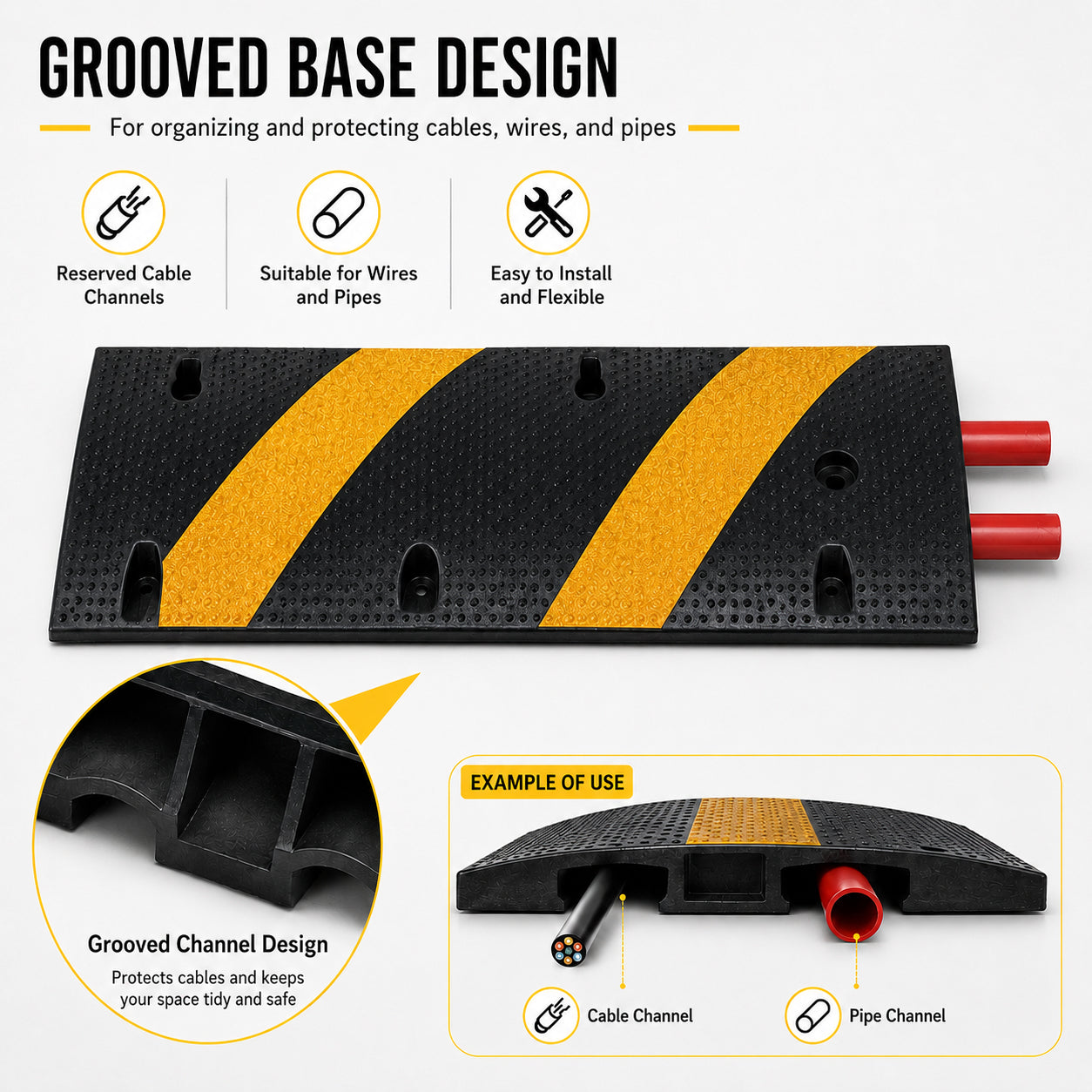 Commercial Grade 6 Foot Reflective Rubber Speed Bump for Traffic Calming