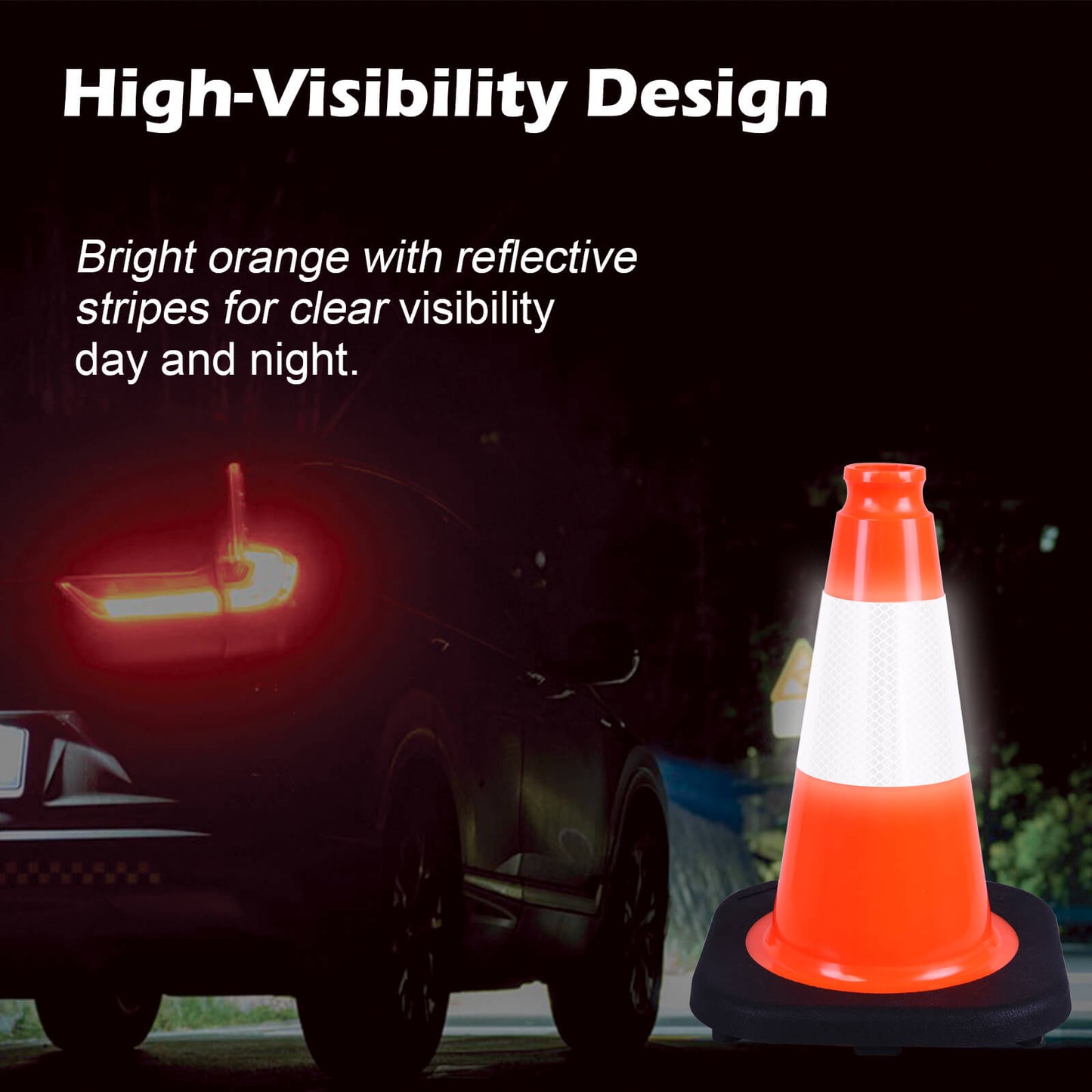 12 inch heavy-duty PVC traffic cone with reflective stripe