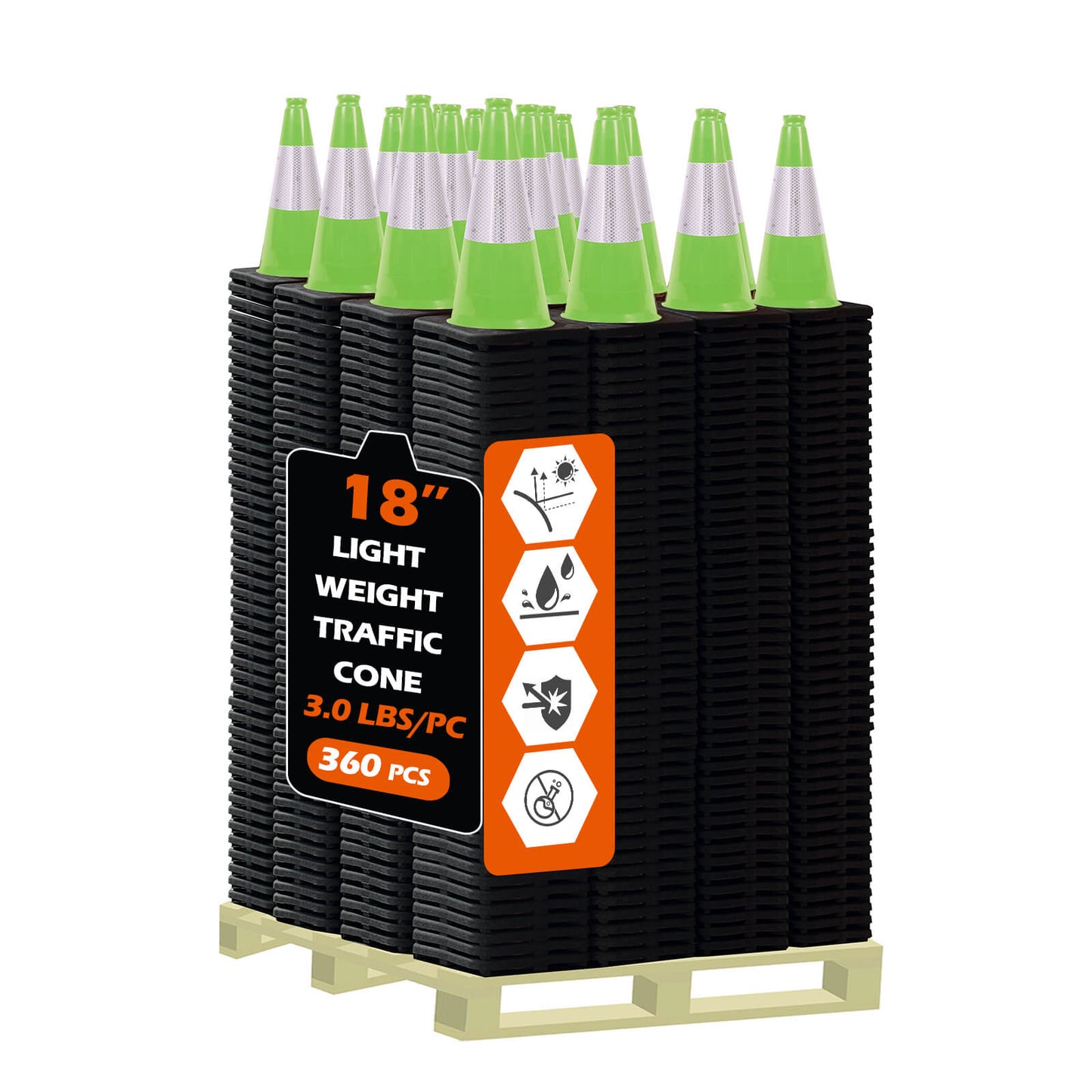 18 inch heavy-duty PVC traffic cone with reflective stripe