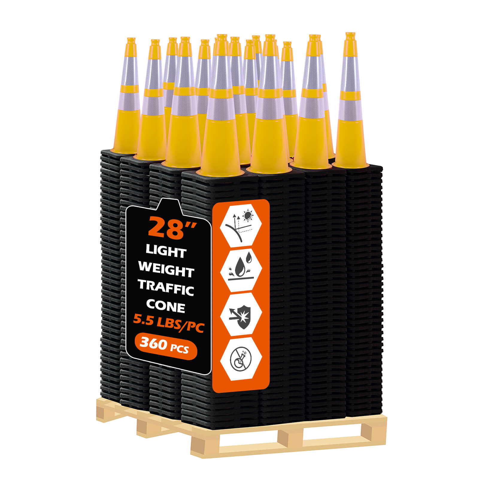 28 inch heavy-duty PVC traffic cone with reflective stripe