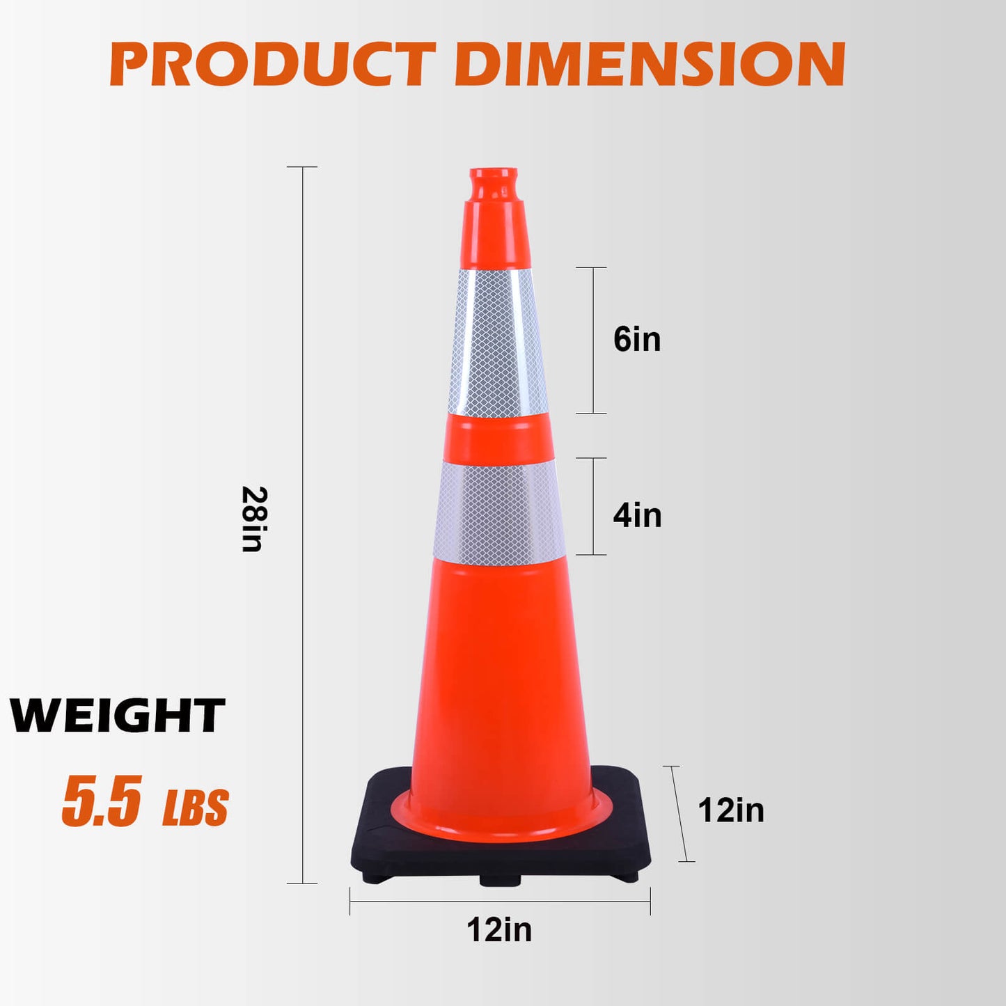 28 inch heavy-duty PVC traffic cone with reflective stripe