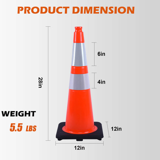 28 inch heavy-duty PVC traffic cone with reflective stripe