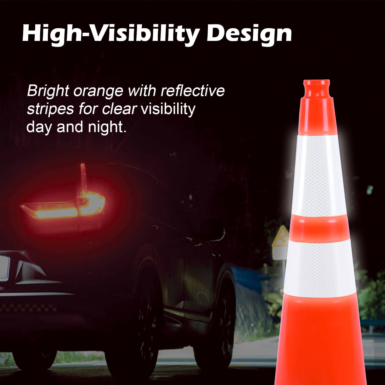 28 inch heavy-duty PVC traffic cone with reflective stripe