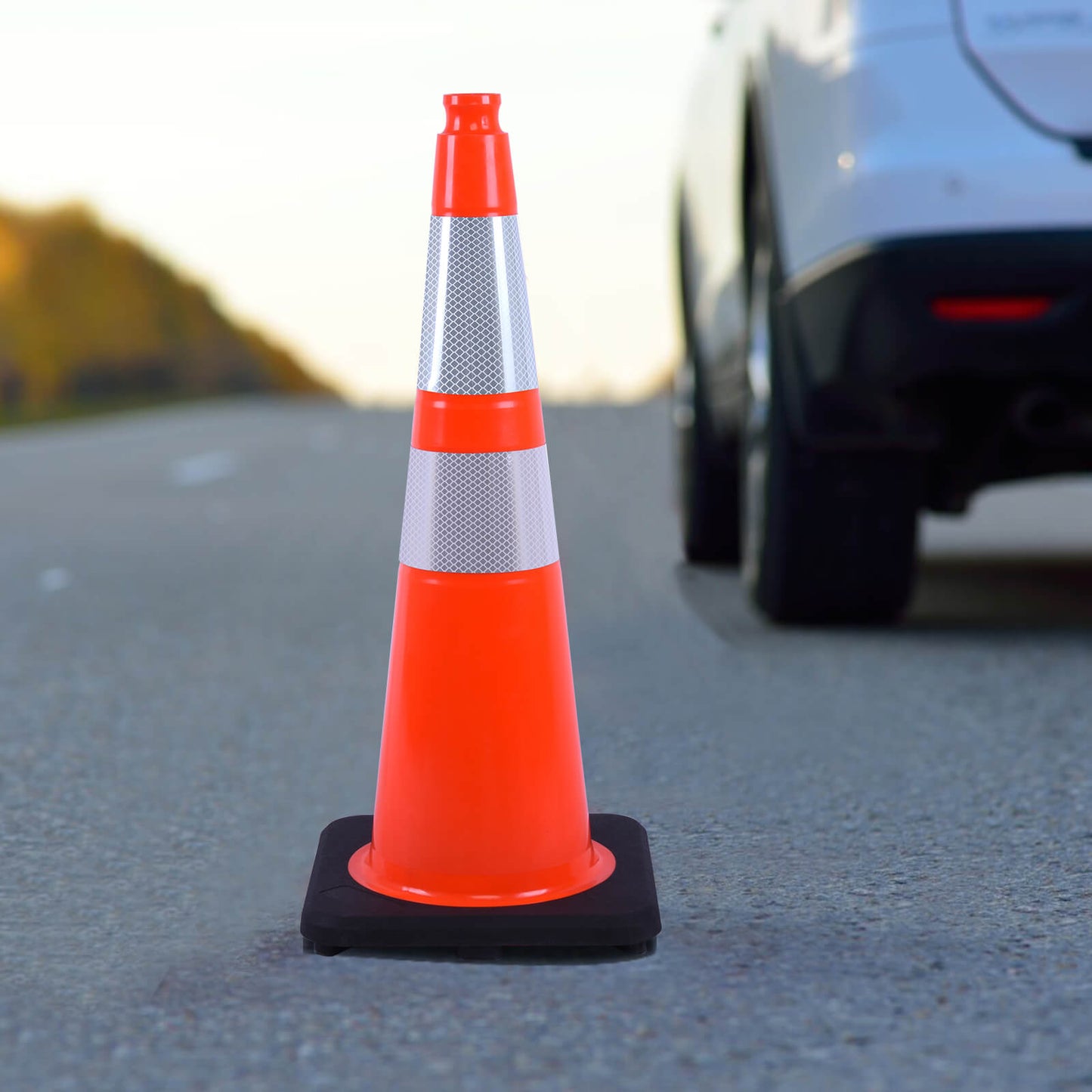 28 inch heavy-duty PVC traffic cone with reflective stripe