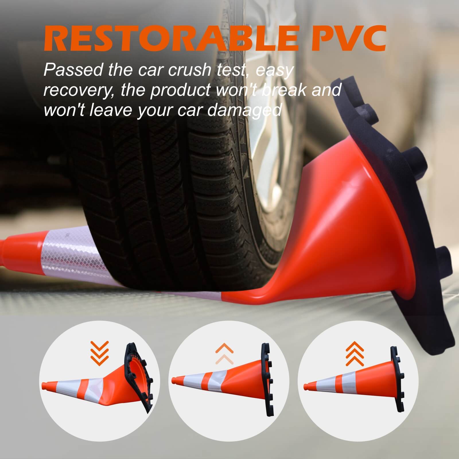 28 inch heavy-duty PVC traffic cone with reflective stripe