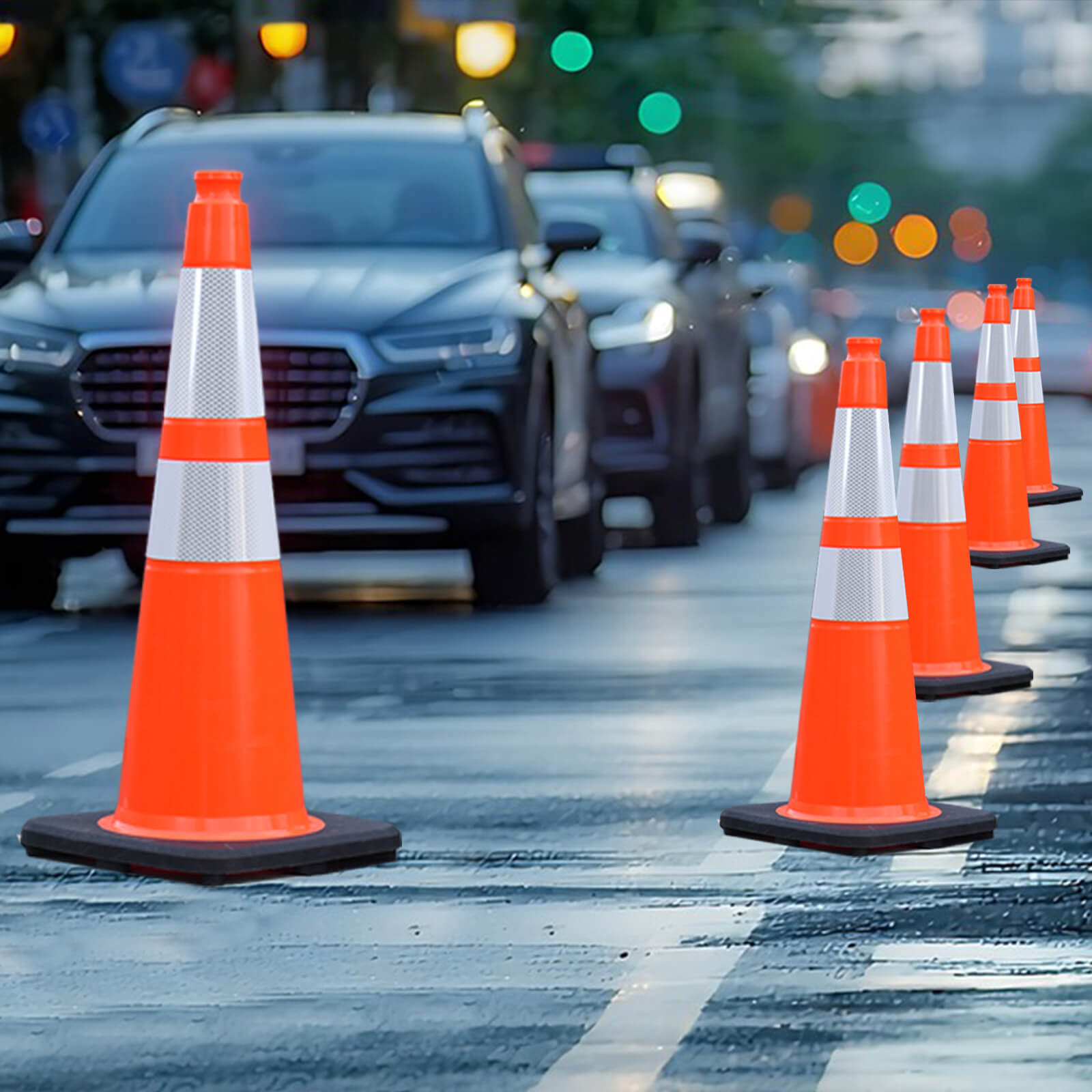 28 inch heavy-duty PVC traffic cone with reflective stripe