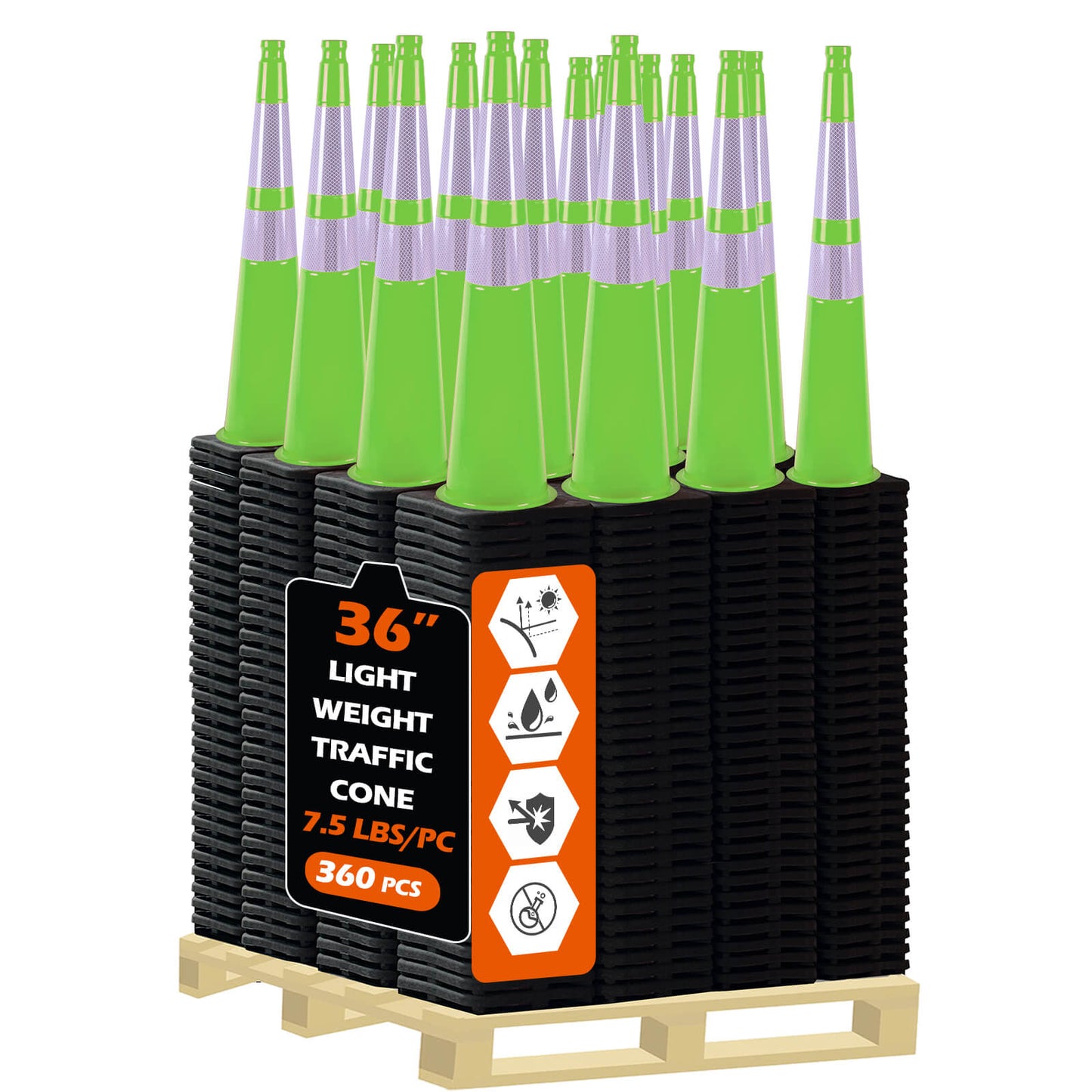 36 inch heavy-duty PVC traffic cone with reflective stripe