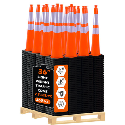 36 inch heavy-duty PVC traffic cone with reflective stripe