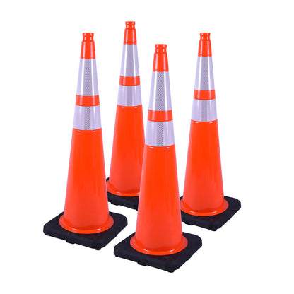 36 inch heavy-duty PVC traffic cone with reflective stripe