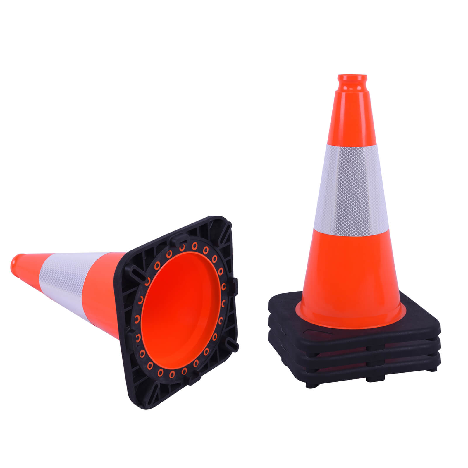 Heavy-duty PVC traffic cone with reflective stripe for construction and parking safety