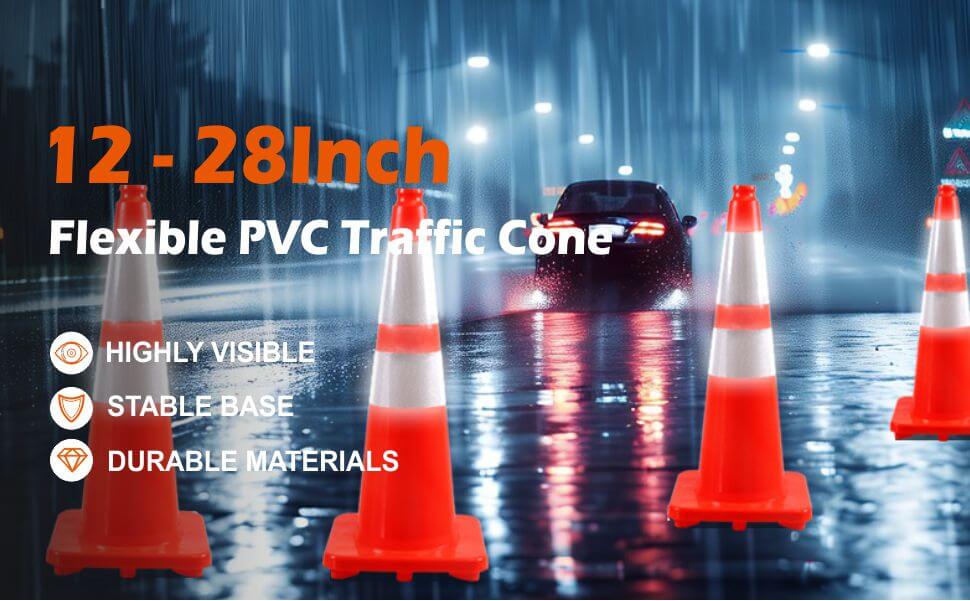 Flexible PVC Traffic Cone 12 - 28Inch with Reflective Collar