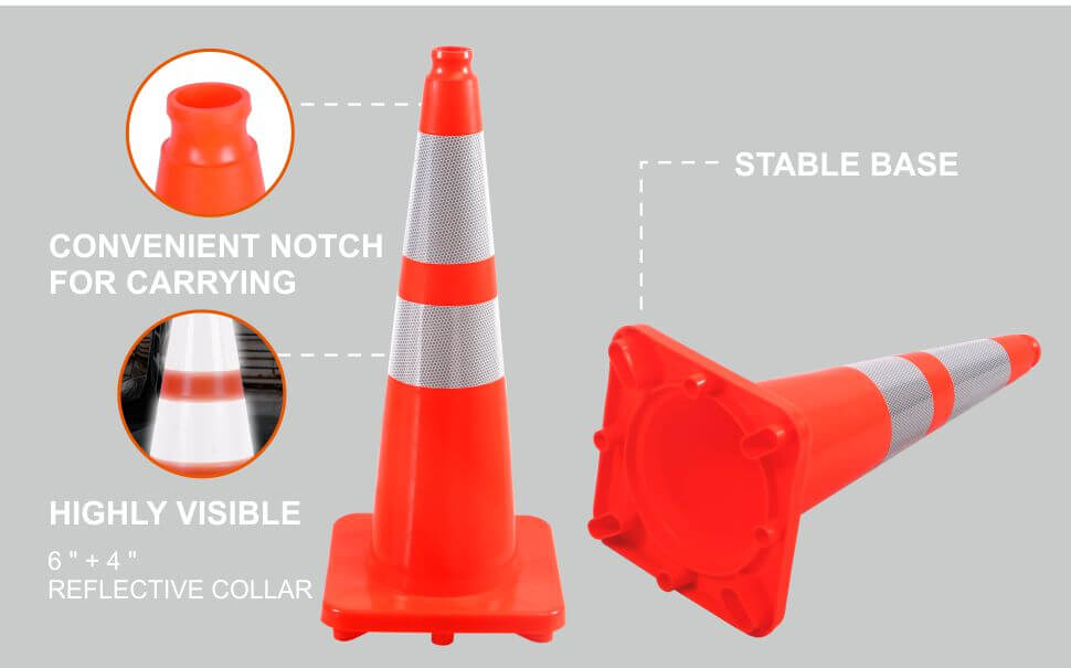 Flexible PVC Traffic Cone 12 - 28Inch with Reflective Collar