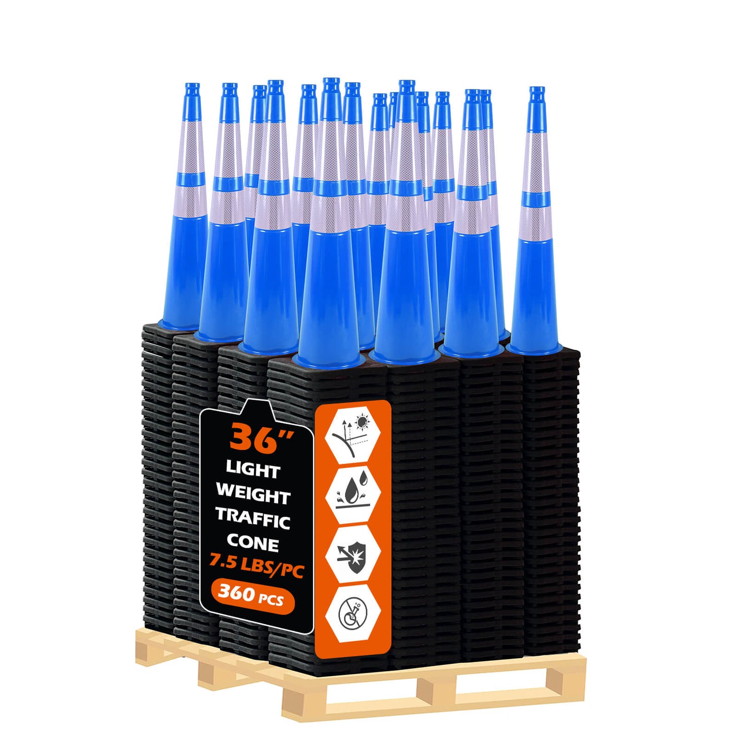 Blue heavy-duty PVC traffic cone with reflective stripe