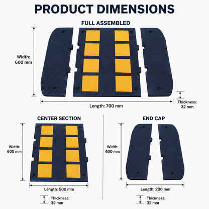Reflective Rubber Speed Bump 2FT / 3FT for Traffic Calming & Parking Safety
