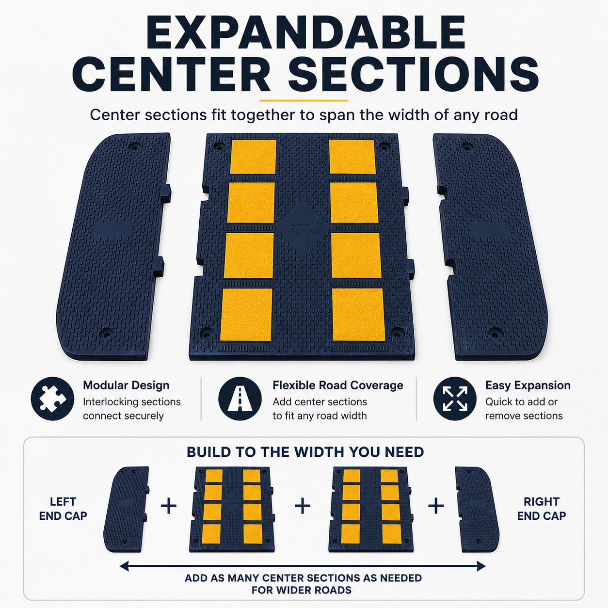 Reflective Rubber Speed Bump 2FT / 3FT for Traffic Calming & Parking Safety