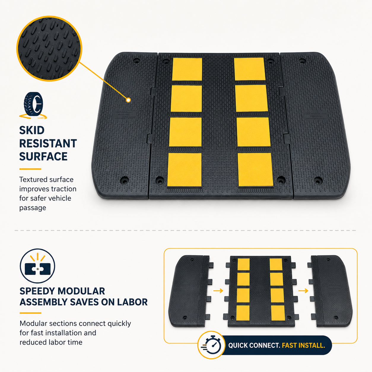 Reflective Rubber Speed Bump 2FT / 3FT for Traffic Calming & Parking Safety