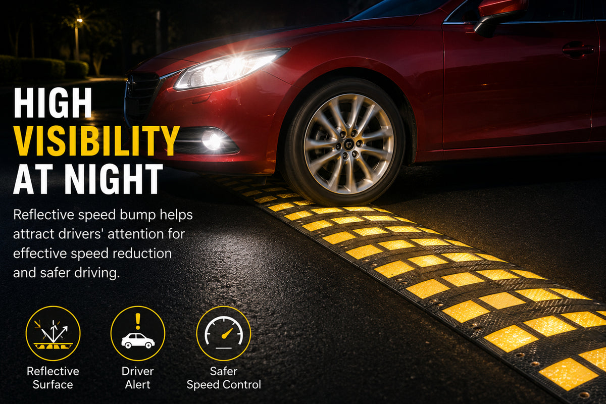 Reflective Rubber Speed Bump 2FT / 3FT for Traffic Calming & Parking Safety