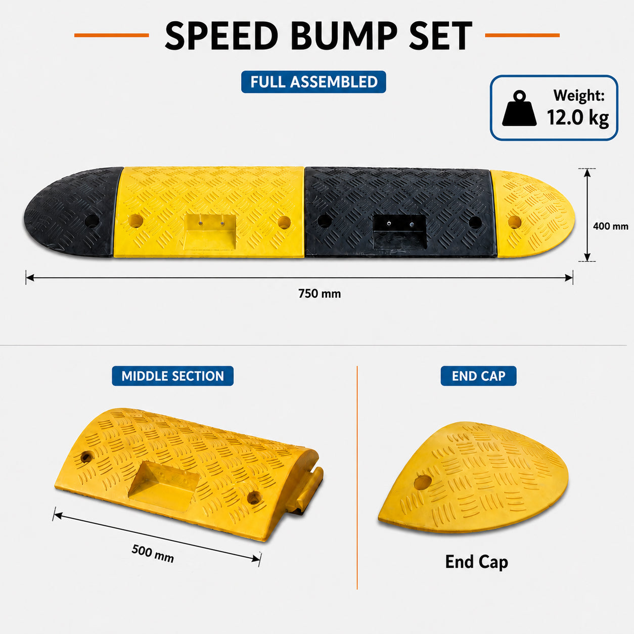 EU Heavy Duty Speed Hump 40MM / 45MM / 75MM Height for Traffic Calming & Parking Safety