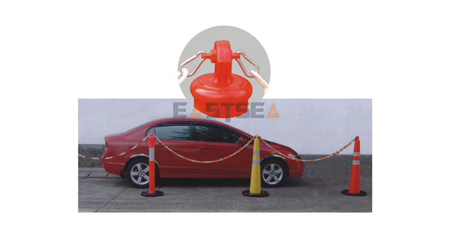 Durable T-Top cone with retractable top and chain lock for flexible traffic guidance, parking safety, and crowd management