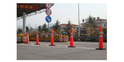 Durable T-Top cone with retractable top and chain lock for flexible traffic guidance, parking safety, and crowd management