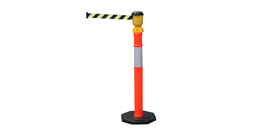 Durable T-Top cone with retractable top and chain lock for flexible traffic guidance, parking safety, and crowd management