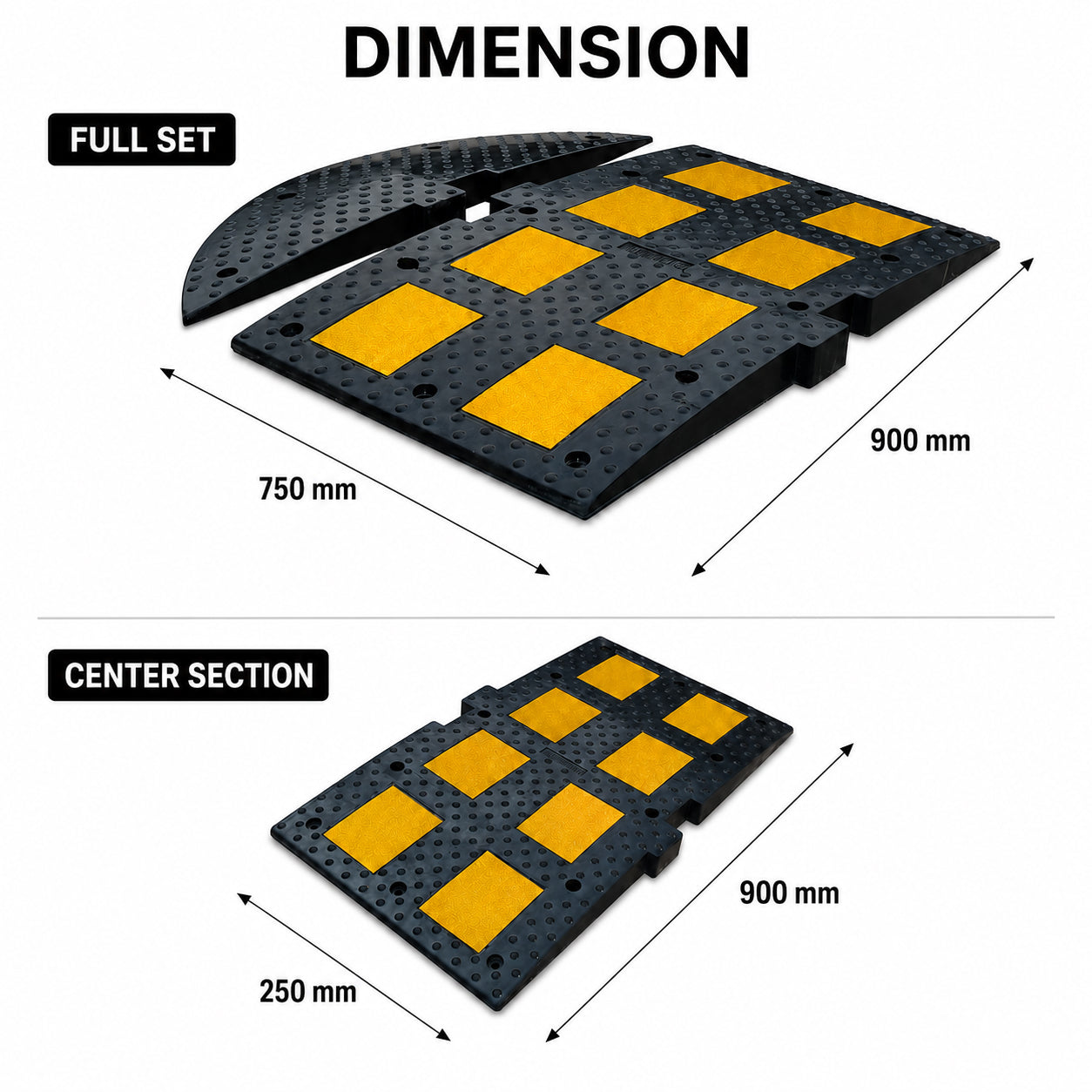 Rubber Speed Hump 900MM / 500MM Width for Traffic Calming & Parking Safety