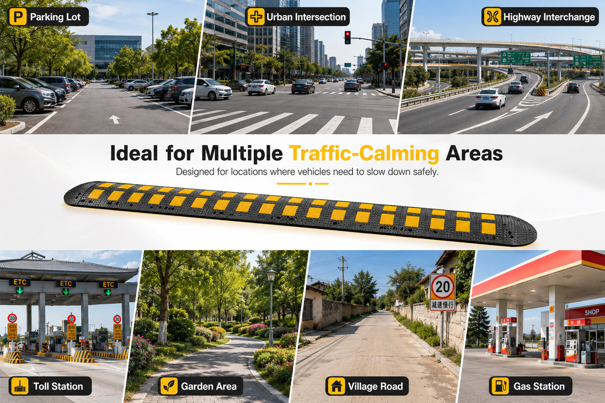 Rubber Speed Hump 900MM / 500MM Width for Traffic Calming & Parking Safety