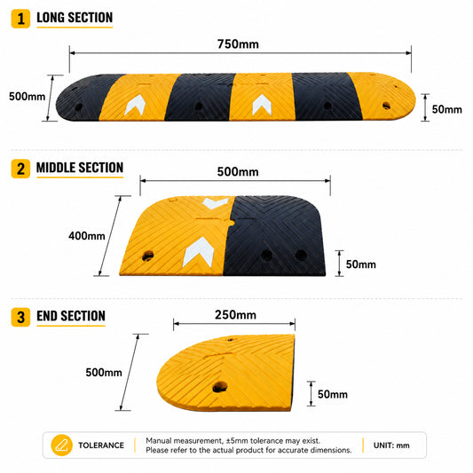 Arrow Speed Hump 50MM / 75MM Height 1M Width Rubber Traffic Speed Bump for Road & Parking Safety