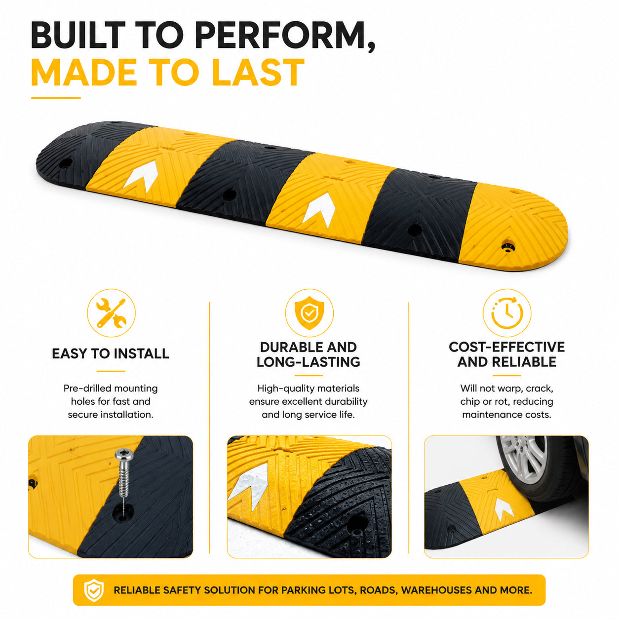 Arrow Speed Hump 50MM / 75MM Height 1M Width Rubber Traffic Speed Bump for Road & Parking Safety
