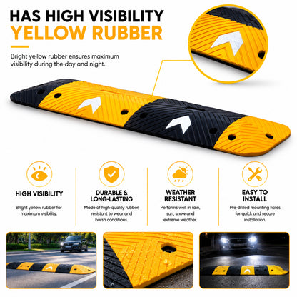 Arrow Speed Hump 50MM / 75MM Height 1M Width Rubber Traffic Speed Bump for Road & Parking Safety