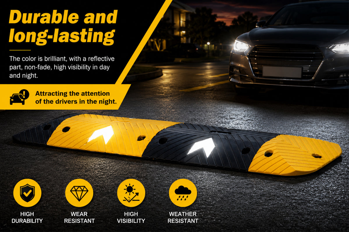 Arrow Speed Hump 50MM / 75MM Height 1M Width Rubber Traffic Speed Bump for Road & Parking Safety