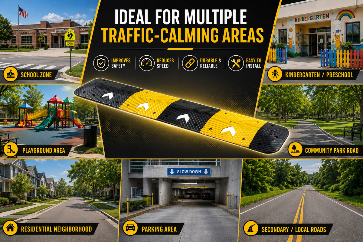 Arrow Speed Hump 50MM / 75MM Height 1M Width Rubber Traffic Speed Bump for Road & Parking Safety