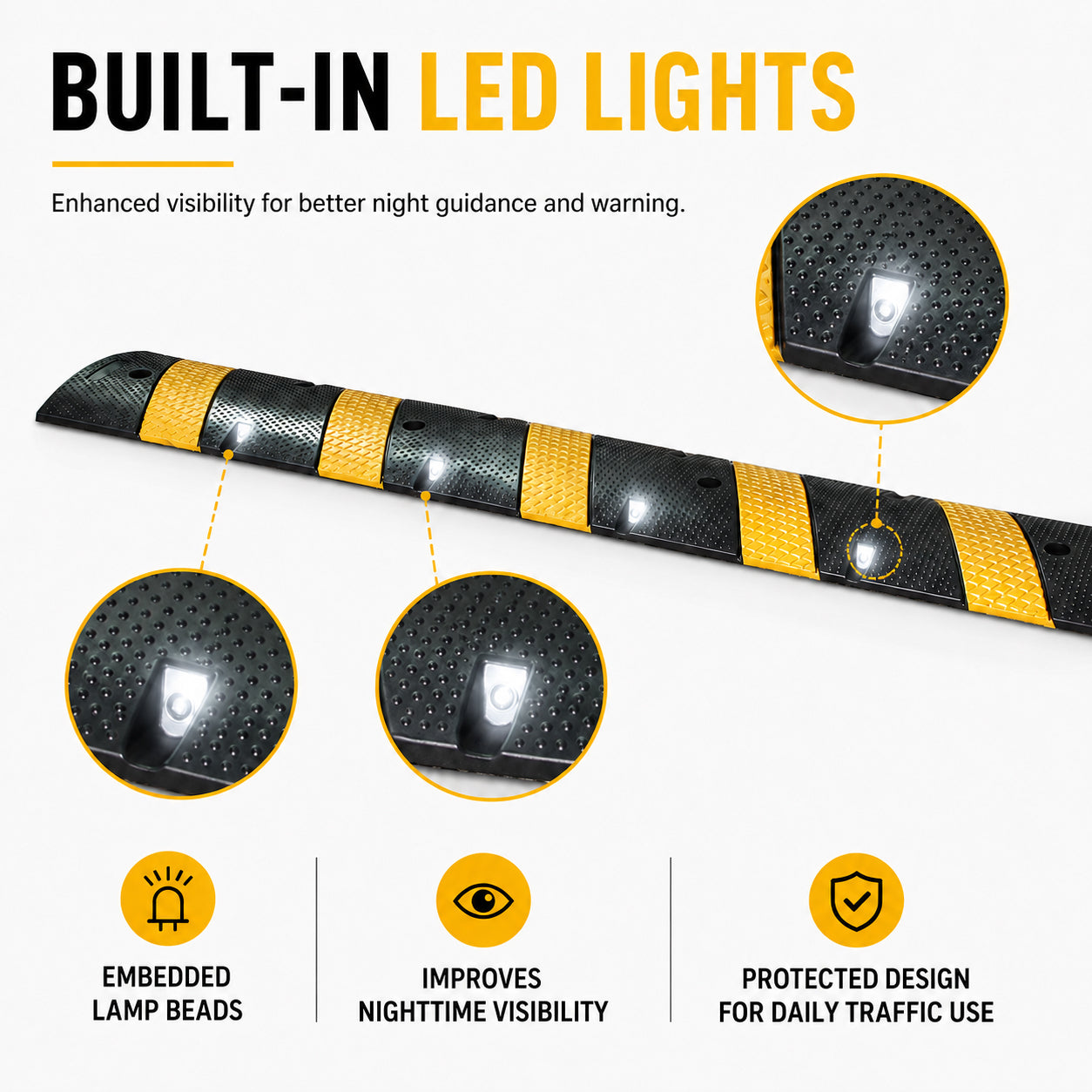Reflective Rubber Speed Bump 3FT 4FT 6FT for Traffic Control & Safety
