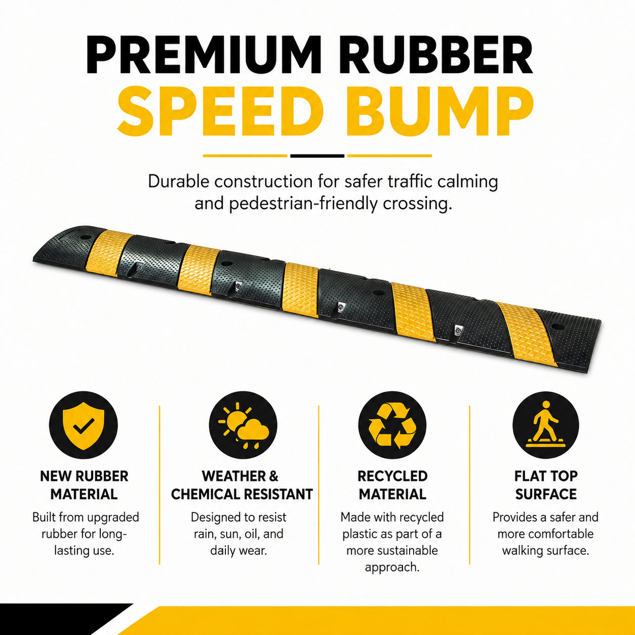 Reflective Rubber Speed Bump 3FT 4FT 6FT for Traffic Control & Safety