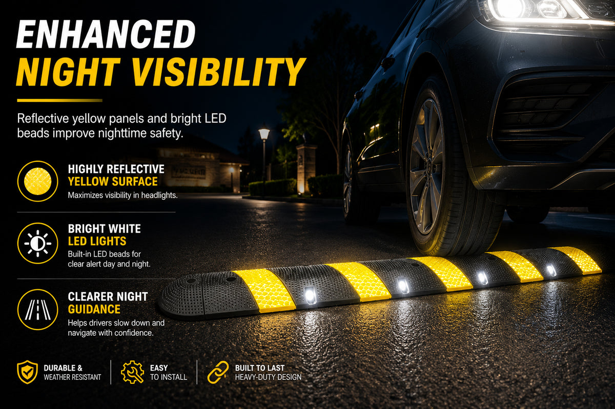 Reflective Rubber Speed Bump 3FT 4FT 6FT for Traffic Control & Safety